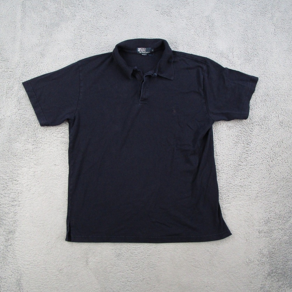 Polo Ralph Lauren Mens Large Navy Blue Linen Cotton Short Sleeve Polo Shirt Y2K